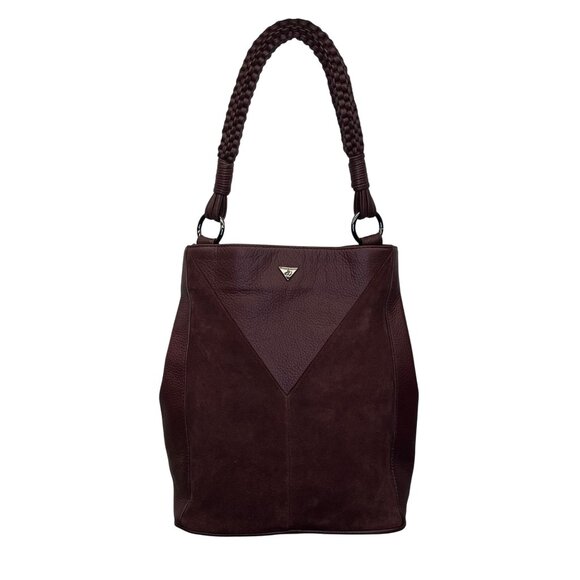 Sam Edelman Women’s Burgundy Suede & Leather Braided Handles Tassel Tote Bag - Picture 1 of 12